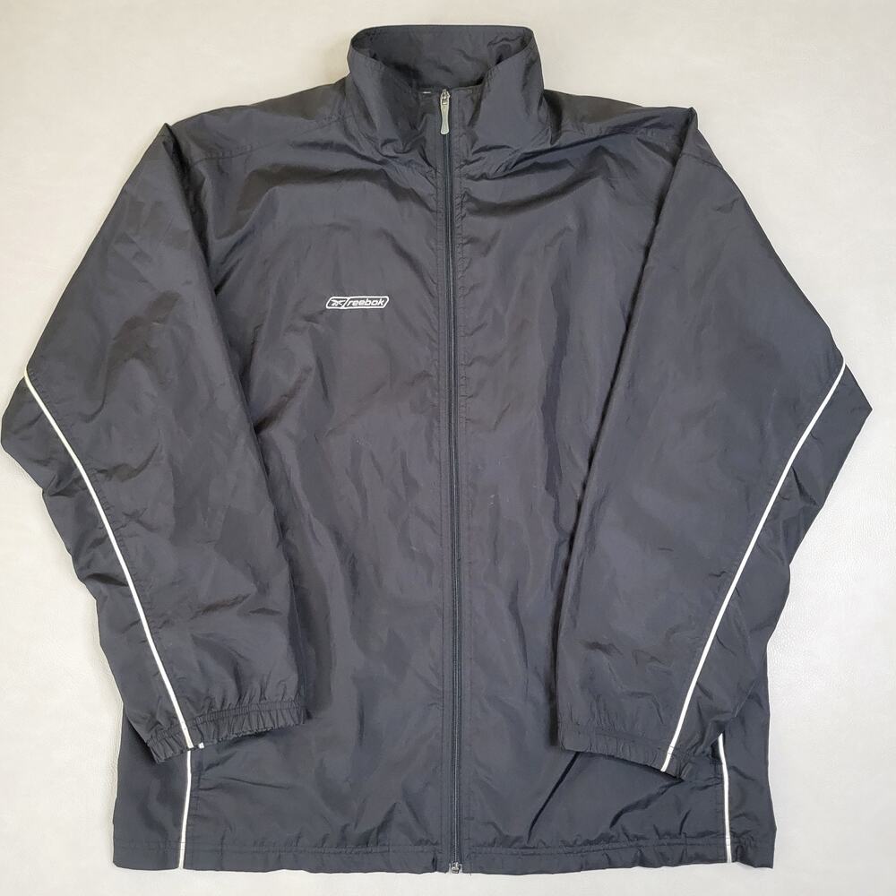 Vintage Reebok Jacket Mens XL Black Nylon Full Zip Mesh Lined Windbreaker
